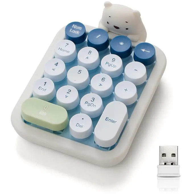 Main image of Wireless Number Keypad with Cute Silicone Bear, 18 Colorful Round Keys Numpad, 2.4G USB Wireless Connection, Portable Financial Accounting Numeric Keyboard, Suitable for PC, Laptop (Blue)