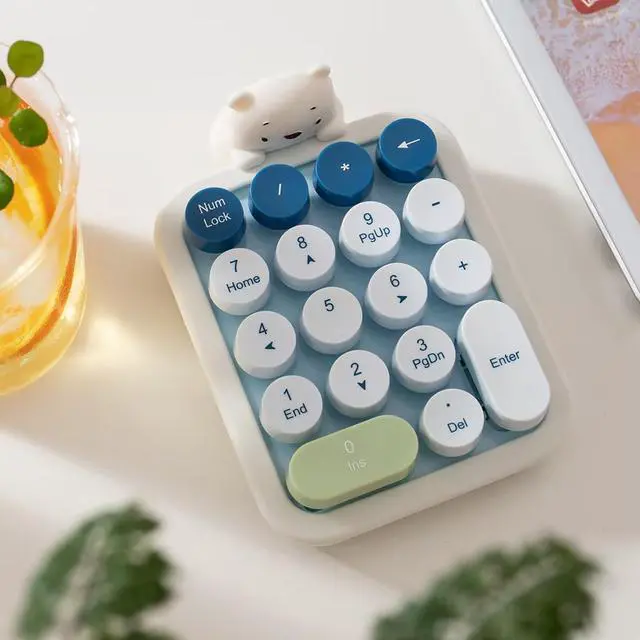 Alt view image 2 of 7 - Wireless Number Keypad with Cute Silicone Bear, 18 Colorful Round Keys Numpad, 2.4G USB Wireless Connection, Portable Financial Accounting Numeric Keyboard, Suitable for PC, Laptop (Blue)