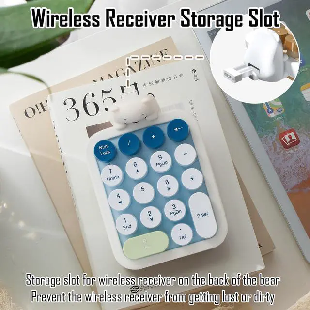 Alt view image 5 of 7 - Wireless Number Keypad with Cute Silicone Bear, 18 Colorful Round Keys Numpad, 2.4G USB Wireless Connection, Portable Financial Accounting Numeric Keyboard, Suitable for PC, Laptop (Blue)