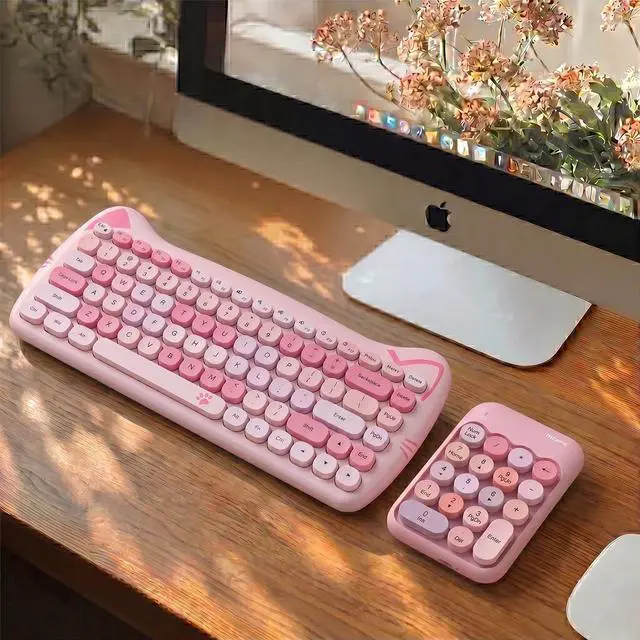 Alt view image 3 of 7 - Cute Wireless Number Keypad with 2.4G USB Receiver, 18 Colorful Round Keys Numpad, Portable Financial Accounting Numeric Keyboard, Suitable for PC, Laptop (Pink)
