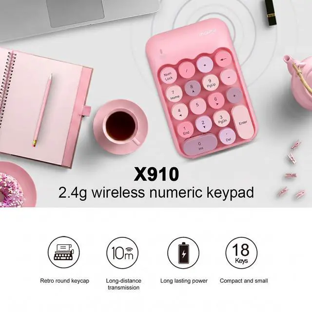 Alt view image 2 of 7 - Cute Wireless Number Keypad with 2.4G USB Receiver, 18 Colorful Round Keys Numpad, Portable Financial Accounting Numeric Keyboard, Suitable for PC, Laptop (Pink)