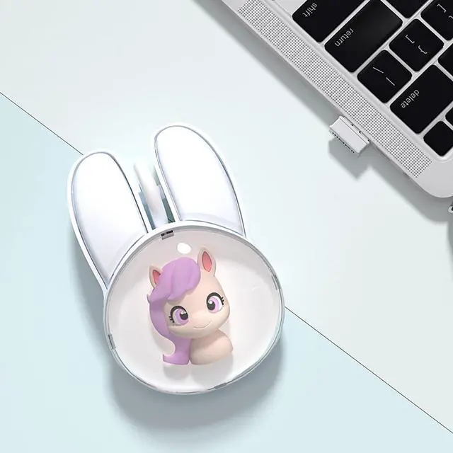 Alt view image 3 of 7 - Cute Bunny Wireless Mouse, Bluetooth/2.4G Dual Mode, Candy Colors, RGB Breathing Light, 400mAh Rechargeable, Kawaii Soundless Rabbit Mouse for Girls and Kids (White Pony)
