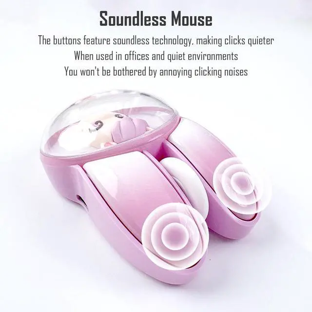 Alt view image 6 of 7 - Cute Bunny Wireless Mouse, Bluetooth/2.4G Dual Mode, Candy Colors, RGB Breathing Light, 400mAh Rechargeable, Kawaii Soundless Rabbit Mouse for Girls and Kids (White Pony)