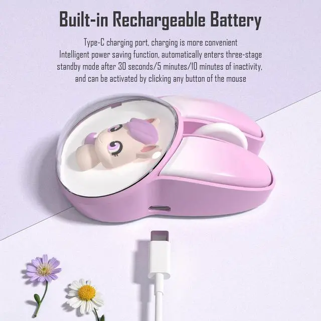 Alt view image 7 of 7 - Cute Bunny Wireless Mouse, Bluetooth/2.4G Dual Mode, Candy Colors, RGB Breathing Light, 400mAh Rechargeable, Kawaii Soundless Rabbit Mouse for Girls and Kids (White Pony)