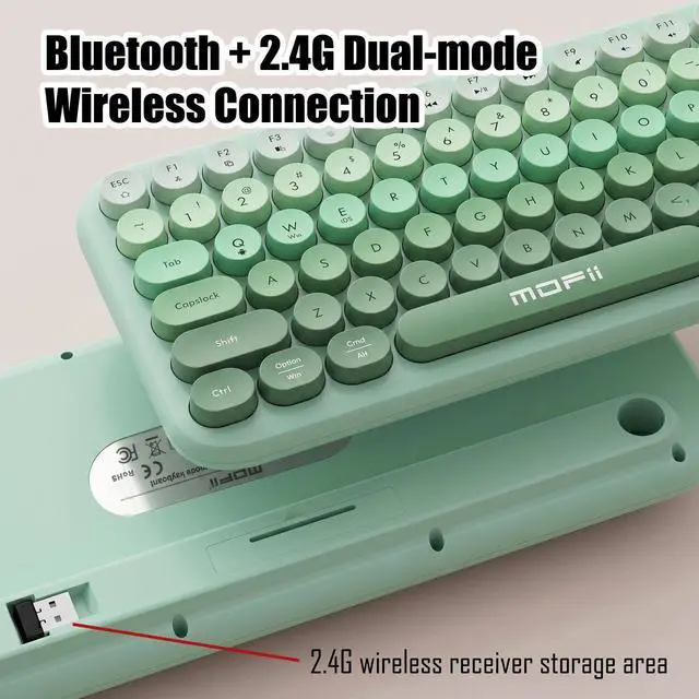 Alt view image 4 of 7 - Colorful Wireless Keyboard with Magnetic Bear, Bluetooth/2.4G Dual Mode, Compact TKL Quiet Membrane Keyboard, Cute Gradient Retro Round Keycaps, Compatible with PC/Laptop/Tablet/Smartphone (Green)
