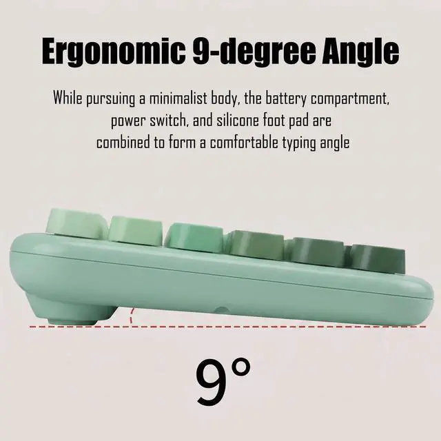Alt view image 7 of 7 - Colorful Wireless Keyboard with Magnetic Bear, Bluetooth/2.4G Dual Mode, Compact TKL Quiet Membrane Keyboard, Cute Gradient Retro Round Keycaps, Compatible with PC/Laptop/Tablet/Smartphone (Green)