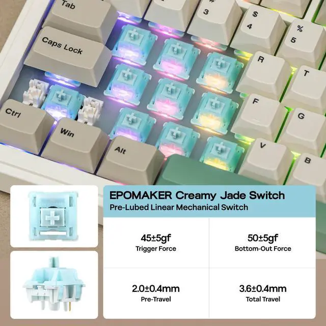 Alt view image 5 of 7 - RT82 Wireless Mechanical Keyboard with Screen, VIA Custom, 2.4GHz/USB-C/BT5.0, RGB Backlit, Gasket, 5-Paddings, PBT Keycaps, Hot-Swap Retro Gaming Keyboard (Creamy Jade)