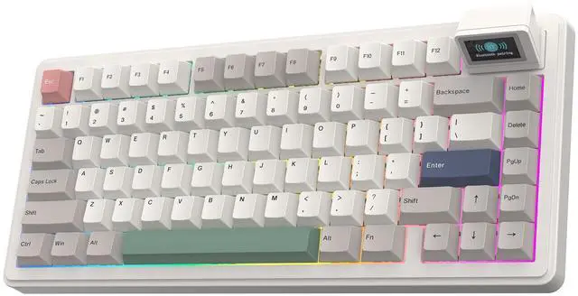 Main image of RT82 Wireless Mechanical Keyboard with Screen, VIA Custom, 2.4GHz/USB-C/BT5.0, RGB Backlit, Gasket, 5-Paddings, PBT Keycaps, Hot-Swap Retro Gaming Keyboard (Creamy Jade)
