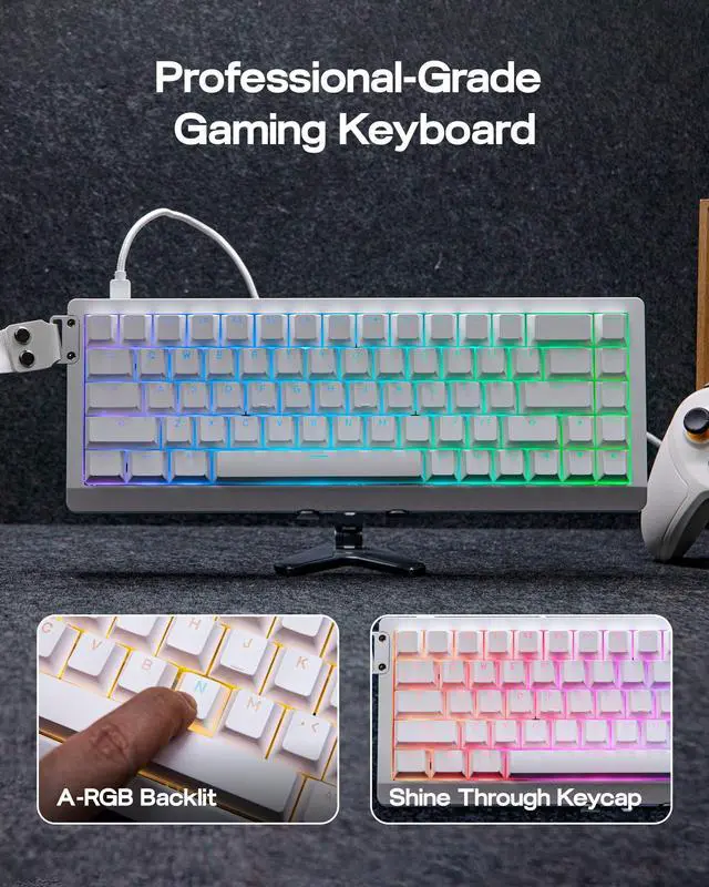 Alt view image 7 of 7 - HE68 Lite Hall Effect Gaming Keyboard, 8k Polling & 128K Scan Rate, 0.01mm Adjustable Trigger, 0.125ms Latency, 5-Layer Sound-Dampened, Snap Key, SOCD, A-RGB, Wired, Mac Software (White)