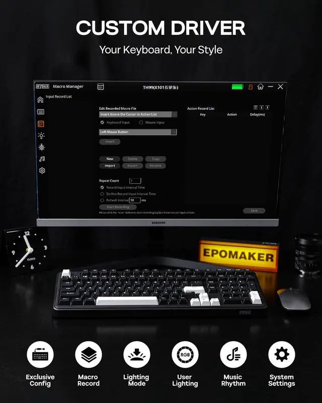 Alt view image 7 of 7 - TH99 Tri-Mode Wireless Mechanical Keyboard with 8000mAh Battery, Hot Swappable Custom RGB Gaming Keyboard with Numpad, Gasket Creamy for PC/Mac/Office (Black, Creamy Jade)