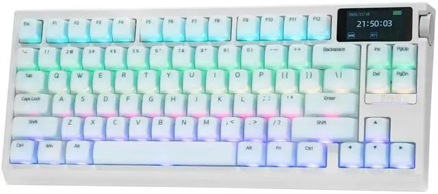 Main image of G84 PRO Wireless Gaming Keyboard with Screen&Knob, 75% Creamy Mechanical Keyboard, 8000mAh, Hot Swappable, Silicone Keycaps, BT5.0/2.4G/USB-C Mode, NKRO, RGB (White, Creamy Jade Switch)