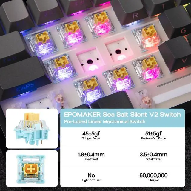 Alt view image 6 of 7 - TH108 Full Size Mechanical Keyboard, Wireless Gaming Keyboard with 8000mAh Battery, Creamy Gasket, 108 Keys, Hot Swap, Custom Driver, RGB Backlight (Black, Sea Salt Silent)