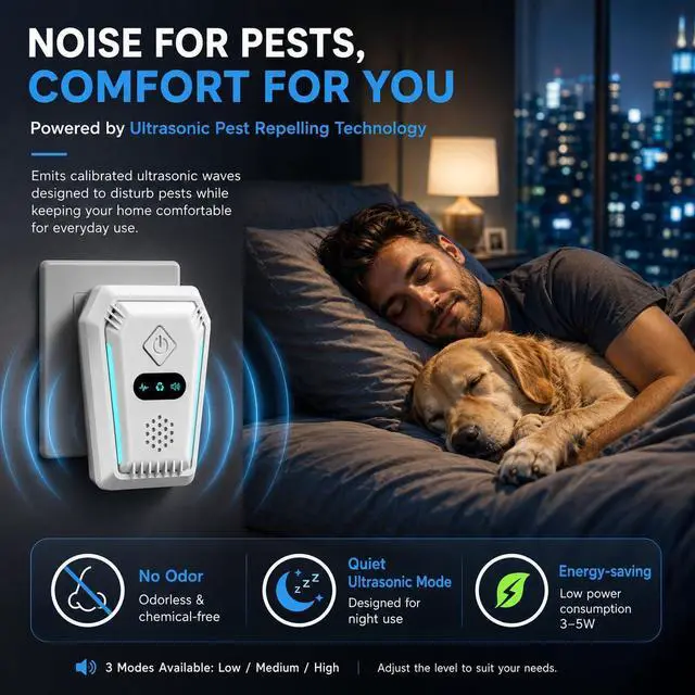 Alt view image 6 of 7 - (2026 Upgraded) Ultrasonic Rodent & Pest Indoor Repeller - Stronger Driving Force, Repellent for Mouse, Mice, Rats, Roaches, Ants, Spiders, Bugs, Plug-in Device, 3 Mode Switching (6 Pack)