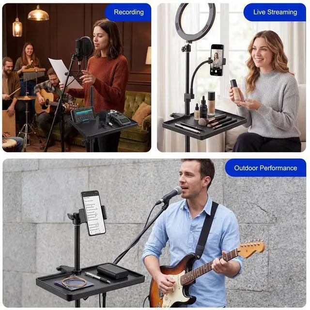 Alt view image 7 of 7 - Microphone Stand Tray with Crab Clamp Suitable for Music Stand, Mic Stand, Attention Table