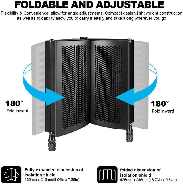 Alt view image 3 of 7 - Professional Studio Recording Microphone Isolation Shield, Pop Filter,High density absorbent foamSuitable for Blue Yeti and other condenser microphones (AO-504 With Stand)