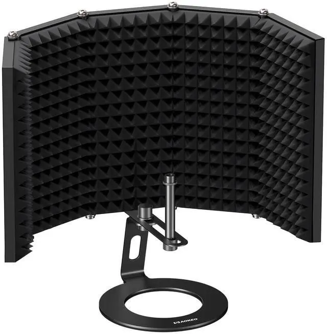 Main image of Microphone Isolation Shield, Foldable Mic Shield with Triple Sound Insulation, Reflection Filter with 3/8" and 5/8" Mic Threaded Mount for Recording Studio, Podcasts, Singing, and Broadcasting