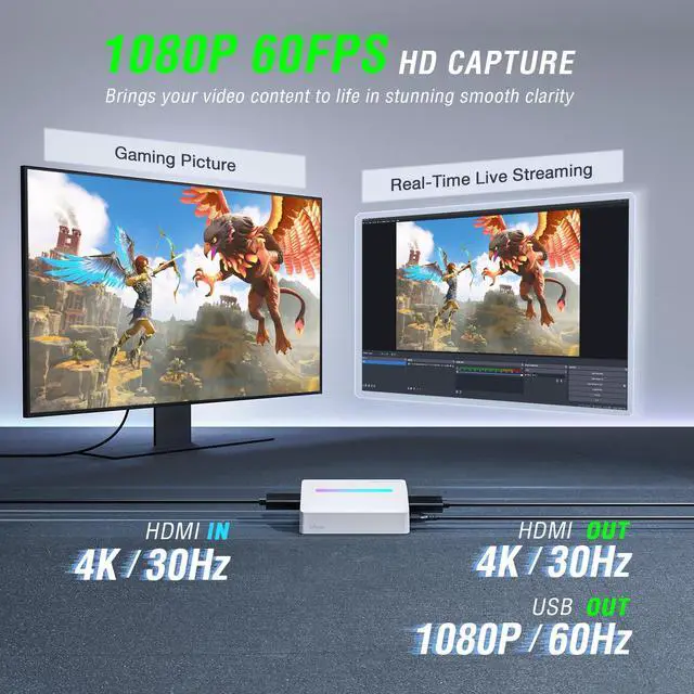 Alt view image 2 of 7 - Fifine AmpliGame Gaming Capture Card USB 4K HDMI, 1080P Audio Video Capture Card for OBS Streaming with RGB, HDMI in/Out Compatible for Switch/XBOX/PS5/Computer-V3 White
