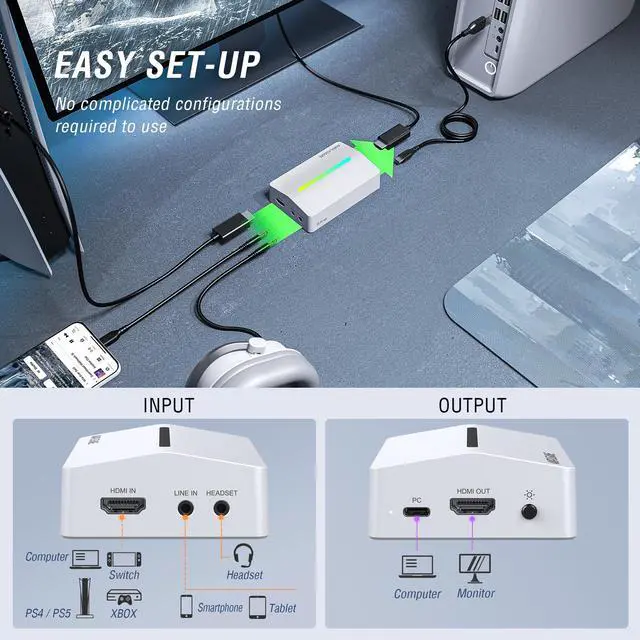 Alt view image 4 of 7 - Fifine AmpliGame Gaming Capture Card USB 4K HDMI, 1080P Audio Video Capture Card for OBS Streaming with RGB, HDMI in/Out Compatible for Switch/XBOX/PS5/Computer-V3 White