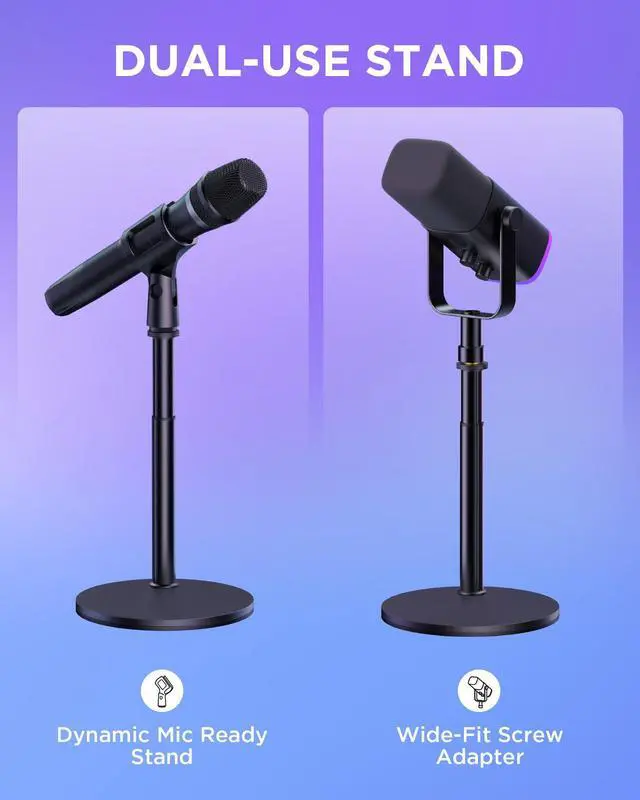 Alt view image 5 of 6 - Desktop Microphone Stand, Telescopic Table Mic Stand for Desk Adjustable with Mic Clip 5/8" to 3/8" Screw for Blue Yeti HyperX QuadCast SoloCast Snowball Fifine Shure SM7B and Other Mic