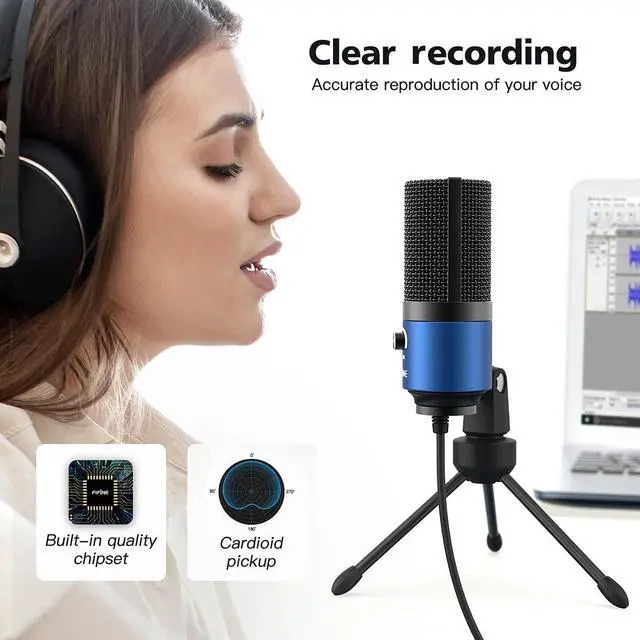 Alt view image 5 of 7 - Recording Microphone and Gaming Mic, USB PC Computer Microphone with Gain Control for Streaming, Broadcast, Voice Over,YouTube Video, Home Studio, Plug & Play-Blue/Green (K669L+K669G)