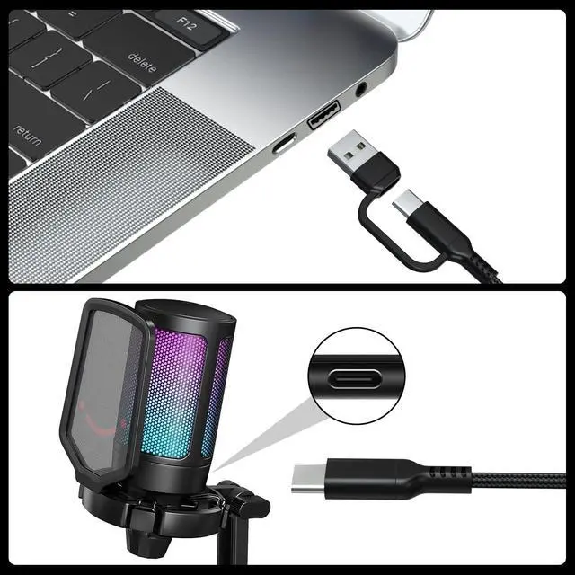 Alt view image 3 of 7 - USB A/C to USB Type C Microphone Cable Cord Compatible with Fifine AmpliGame A6V, A6T, AM8, K688, A8, HyperX SoloCast, SoloCast 2, QuadCast 2/S/2 S, Logitech G Yeti GX, TONOR TC30 Mic (10FT)