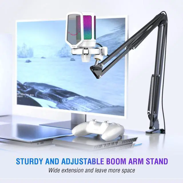 Alt view image 4 of 7 - Streaming Gaming USB Microphone Kit, PC Condenser RGB Mic with Pop Filter Plug and Play for Online Game, Discord, Twitch (A6TW+U1)