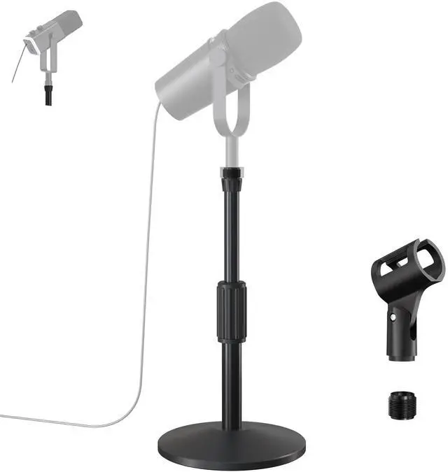 Main image of Desktop Mic Stand,Adjustable Height Podcast Microphone Stand with Mic Clip 3/8" to 5/8" Adapter,for Shure MV7 |MV7+ |MV7X XLR,Fifine AM8 |K688 |XR&USB,PM1 XLR,Razer Seiren V2|V3