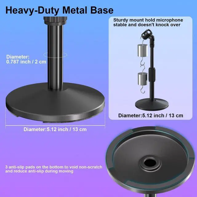 Alt view image 3 of 6 - Desktop Mic Stand,Adjustable Height Podcast Microphone Stand with Mic Clip 3/8" to 5/8" Adapter,for Shure MV7 |MV7+ |MV7X XLR,Fifine AM8 |K688 |XR&USB,PM1 XLR,Razer Seiren V2|V3