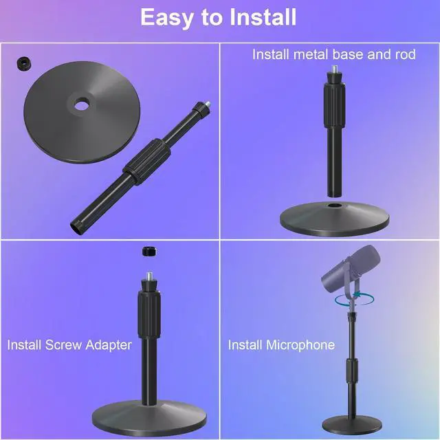 Alt view image 6 of 6 - Desktop Mic Stand,Adjustable Height Podcast Microphone Stand with Mic Clip 3/8" to 5/8" Adapter,for Shure MV7 |MV7+ |MV7X XLR,Fifine AM8 |K688 |XR&USB,PM1 XLR,Razer Seiren V2|V3