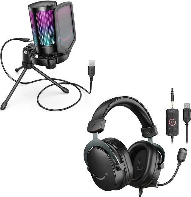Main image of Gaming Headset & Mic Bundle:PC 3.5mm Headset with 7.1 Surround Sound & Control Box, USB Condenser Microphone with Quick Mute, RGB,Gain Control for Streaming/Discord/Twitch/PS-A6V+H9