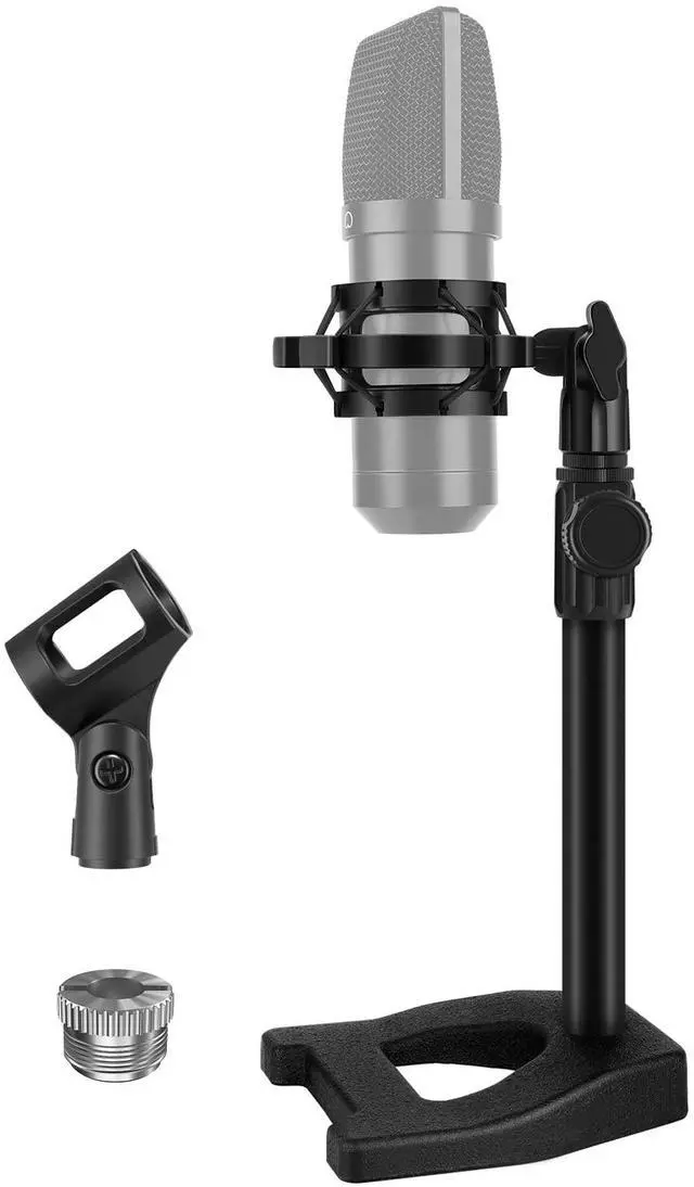 Main image of Desktop Microphone Stand, Mic Stand Desk Table with Weighted Base Shock Mount Mic Clip 3/8" to 5/8" Adapter Adjustable Height for Hyper X QuadCast Fifine K669B AT2020 Shure SM58 PGA48