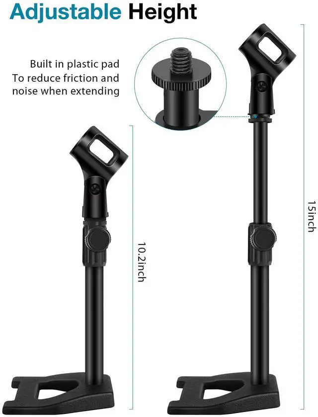 Alt view image 6 of 7 - Desktop Microphone Stand, Mic Stand Desk Table with Weighted Base Shock Mount Mic Clip 3/8" to 5/8" Adapter Adjustable Height for Hyper X QuadCast Fifine K669B AT2020 Shure SM58 PGA48