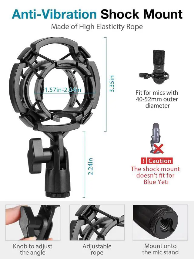 Alt view image 4 of 7 - Desktop Microphone Stand, Mic Stand Desk Table with Weighted Base Shock Mount Mic Clip 3/8" to 5/8" Adapter Adjustable Height for Hyper X QuadCast Fifine K669B AT2020 Shure SM58 PGA48