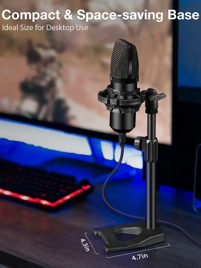 Alt view image 5 of 7 - Desktop Microphone Stand, Mic Stand Desk Table with Weighted Base Shock Mount Mic Clip 3/8" to 5/8" Adapter Adjustable Height for Hyper X QuadCast Fifine K669B AT2020 Shure SM58 PGA48