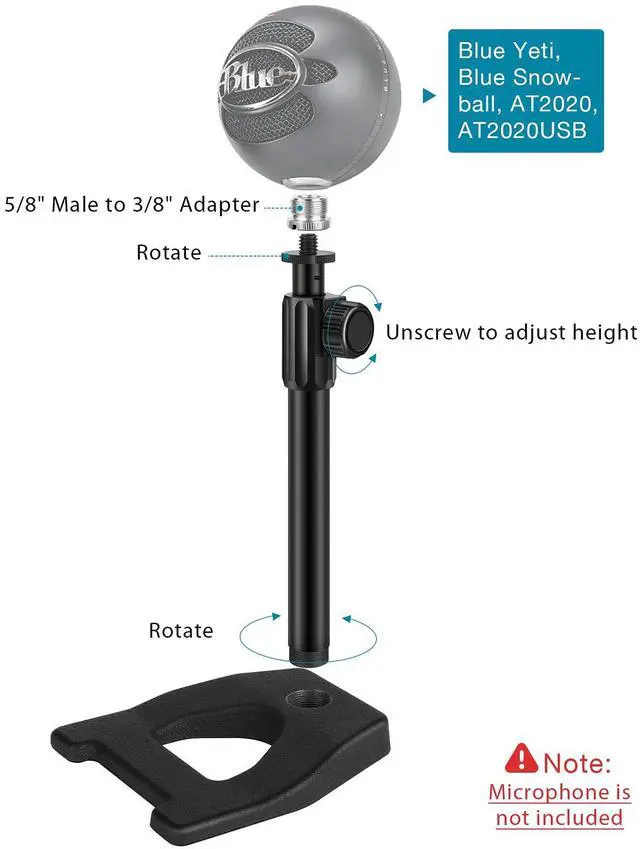 Alt view image 7 of 7 - Desktop Microphone Stand, Mic Stand Desk Table with Weighted Base Shock Mount Mic Clip 3/8" to 5/8" Adapter Adjustable Height for Hyper X QuadCast Fifine K669B AT2020 Shure SM58 PGA48