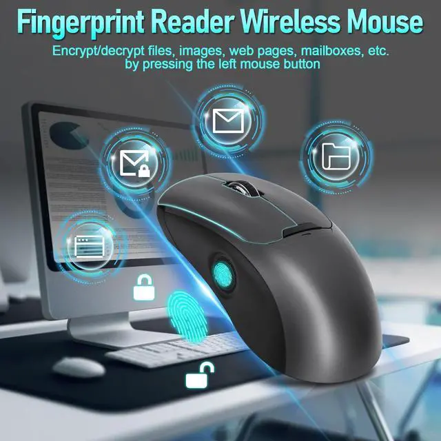 Alt view image 2 of 7 - 2-in-1 Fingerprint Sensor & Wireless Mouse, Fingerprint Sensor for Windows 7, 8, 10, 11 Hello Supports up to 20 IDs, 2.4 GHz with USB Unifying Receiver Bluetooth 5.0 Mouse (Gray)