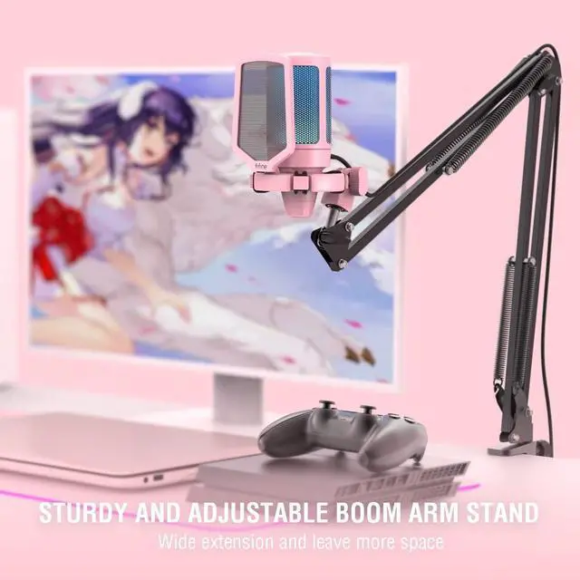 Alt view image 5 of 7 - Streaming Microphone Set and 3.5mm/6.35mm Studio Headphones, Recording Gaming Kit Bundle for Podcasting, Condenser Mic, Monitoring Headphones with Adjustable Headband-Pink (A6TP+H8)