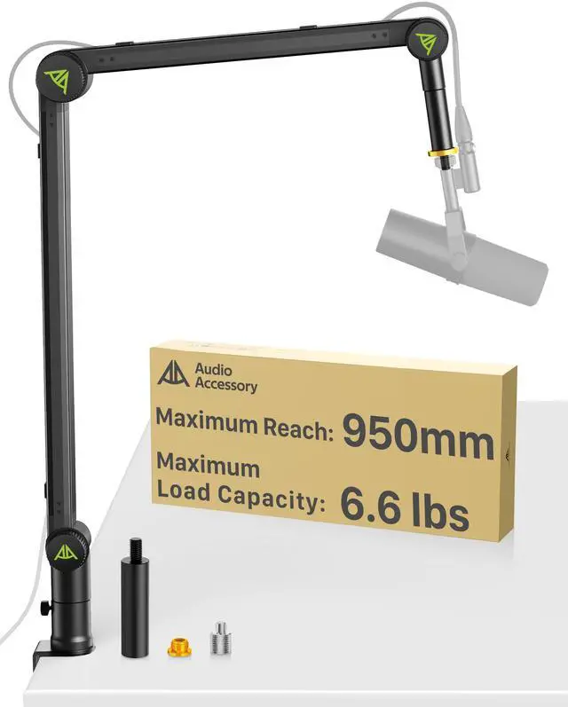 Main image of Design for Shure SM7B SM7dB MV7 Never-Sag Mic Boom Arm, Extra-Long 950mm Reach, 6.6lbs Load Capacity, Gear-Lock Suspension Microphone Stand Desk Mount for Blue Yeti Rode Heavy Mics