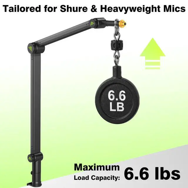 Alt view image 2 of 7 - Design for Shure SM7B SM7dB MV7 Never-Sag Mic Boom Arm, Extra-Long 950mm Reach, 6.6lbs Load Capacity, Gear-Lock Suspension Microphone Stand Desk Mount for Blue Yeti Rode Heavy Mics