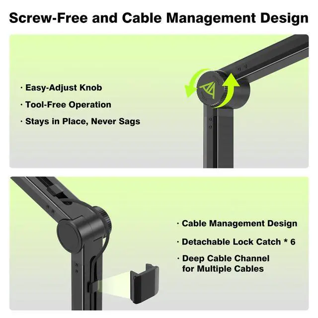 Alt view image 6 of 7 - Design for Shure SM7B SM7dB MV7 Never-Sag Mic Boom Arm, Extra-Long 950mm Reach, 6.6lbs Load Capacity, Gear-Lock Suspension Microphone Stand Desk Mount for Blue Yeti Rode Heavy Mics