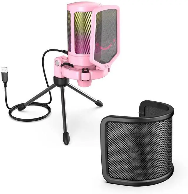 Main image of USB Gaming PC Microphone with Pop Filter Set, Computer RGB Condenser Mic Bundle with Quick Mute, Gain Knob for Streaming Podcast, Mic Pop Screen with Metal Mesh Pack for Recording (A6P+U1)