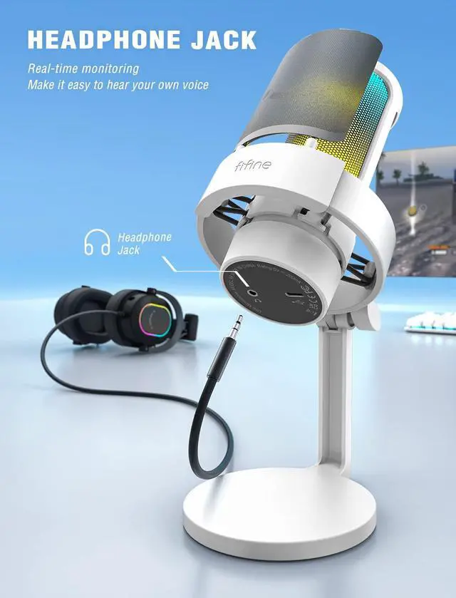 Alt view image 3 of 7 - Gaming USB Mic and Arm Stand, PC Computer RGB Microphone for Live Streaming, Meeting, Podcasting, Video, with Monitoring Headphone Jack, Light Control, for MAC OS/Windows (A8W+BM63)