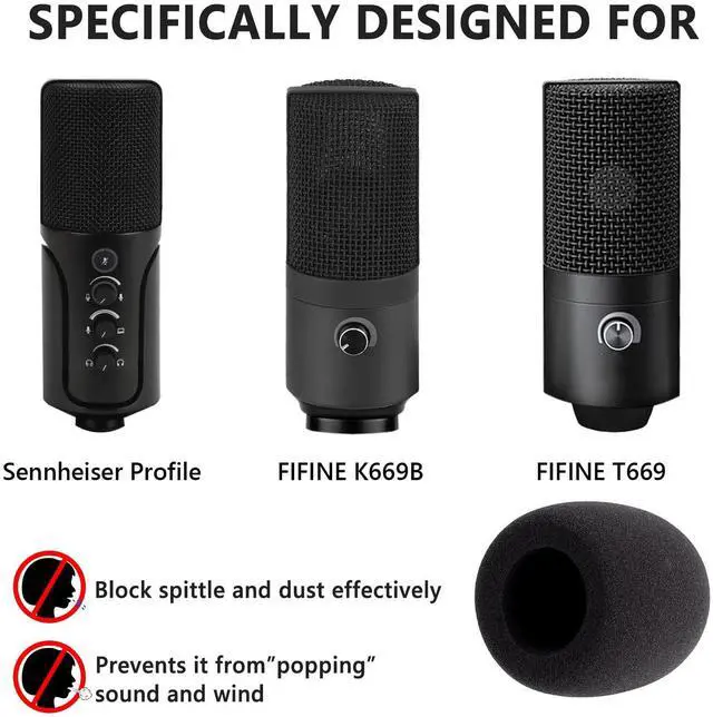 Alt view image 2 of 6 - for Creators Foam Windscreen for 1.6" Diameter Microphones, Antipop Windshield, Mic Wind Cover, Sponge Foam Filter Compatible with Sennheiser Profile, Fifine K669B (Black / 2 Pack)