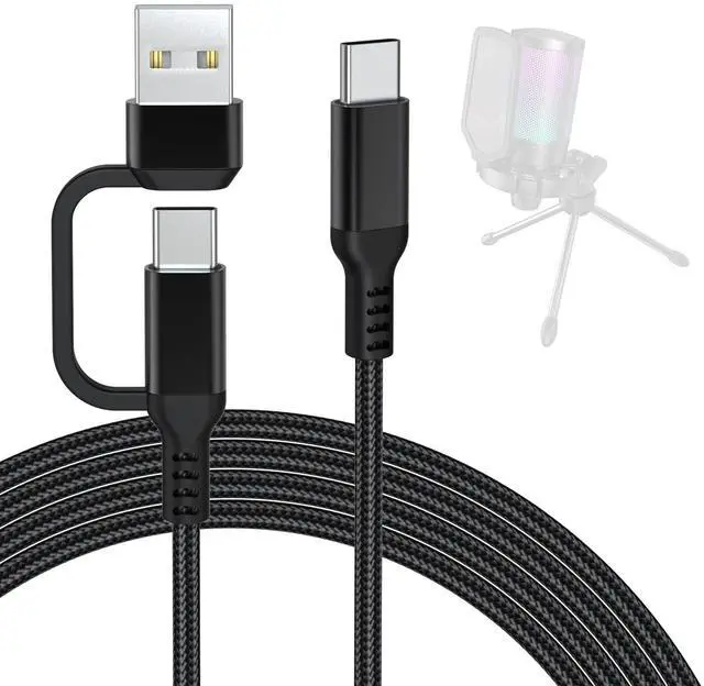 Main image of USB A/C to USB Type C Microphone Cable Cord Compatible with Fifine AmpliGame A6V, A6T, AM8, K688, A8, HyperX SoloCast, SoloCast 2, QuadCast 2/S/2 S, Logitech G Yeti GX, TONOR TC30 Mic (10FT)