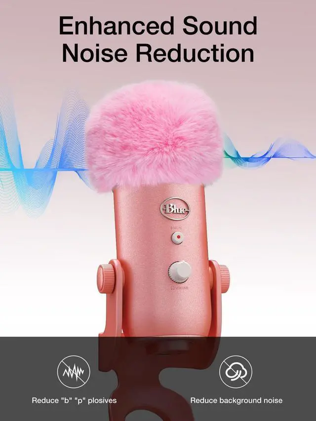 Alt view image 2 of 7 - Blue Yeti Microphone Pop Filter, Mic Cover Furry Foam for Blue Yeti, Fifine AM8, HyperX SoloCast, Razer Seiren V3 Mini Microphones and Most Mic (Pink)