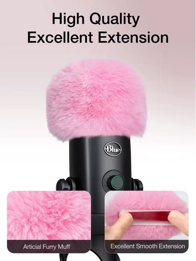 Alt view image 3 of 7 - Blue Yeti Microphone Pop Filter, Mic Cover Furry Foam for Blue Yeti, Fifine AM8, HyperX SoloCast, Razer Seiren V3 Mini Microphones and Most Mic (Pink)