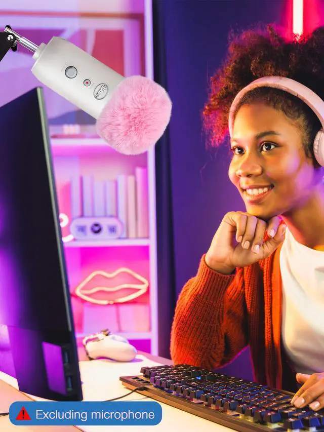 Alt view image 7 of 7 - Blue Yeti Microphone Pop Filter, Mic Cover Furry Foam for Blue Yeti, Fifine AM8, HyperX SoloCast, Razer Seiren V3 Mini Microphones and Most Mic (Pink)