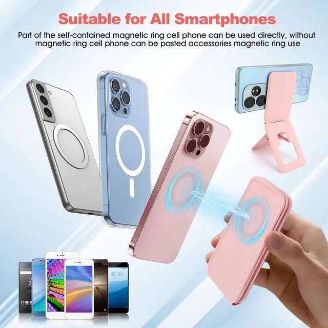 Alt view image 3 of 7 - Phone Stand, Foldable Magnetic Phone Tripod, Angle Adjustment & Strong Magnets PU Leather Phone Stand, Compatible with All Smart Phone 16/15/14/13/12(Pink)