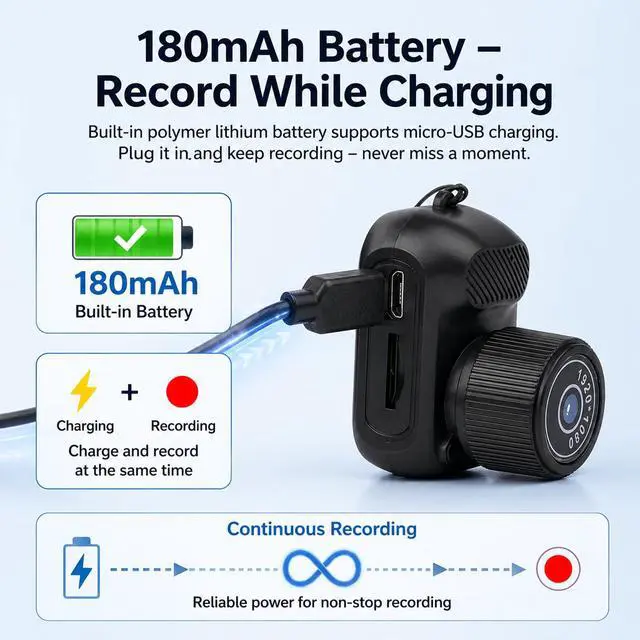 Alt view image 4 of 7 - Mini Keychain Camera, 1080P 2MP Mini Thumb Sized Camera Keychain, Micro Video Camera Camcorder, with 100 Mins Battery Life, for Students, Kids