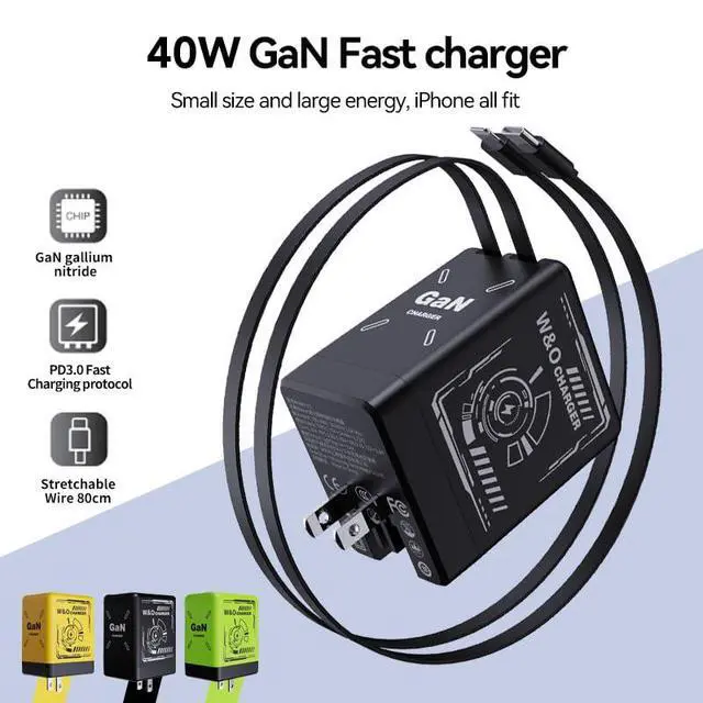 Alt view image 3 of 7 - 2 in 1 Retractable Wall Charger Plug for iPhone 16/15/14/13/12,iPad,Galaxy,Pixel